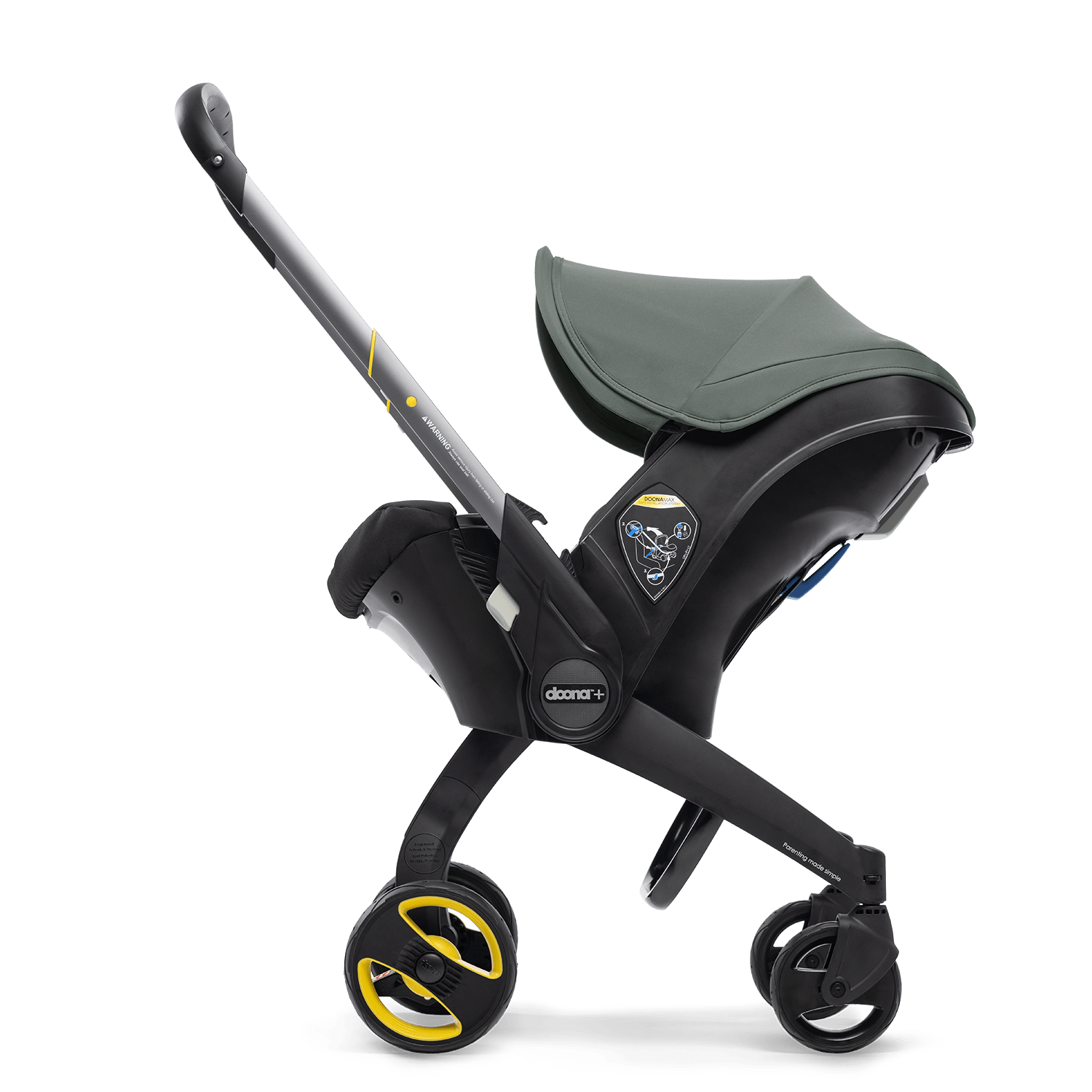 Black stroller with gray seat on a transparent background