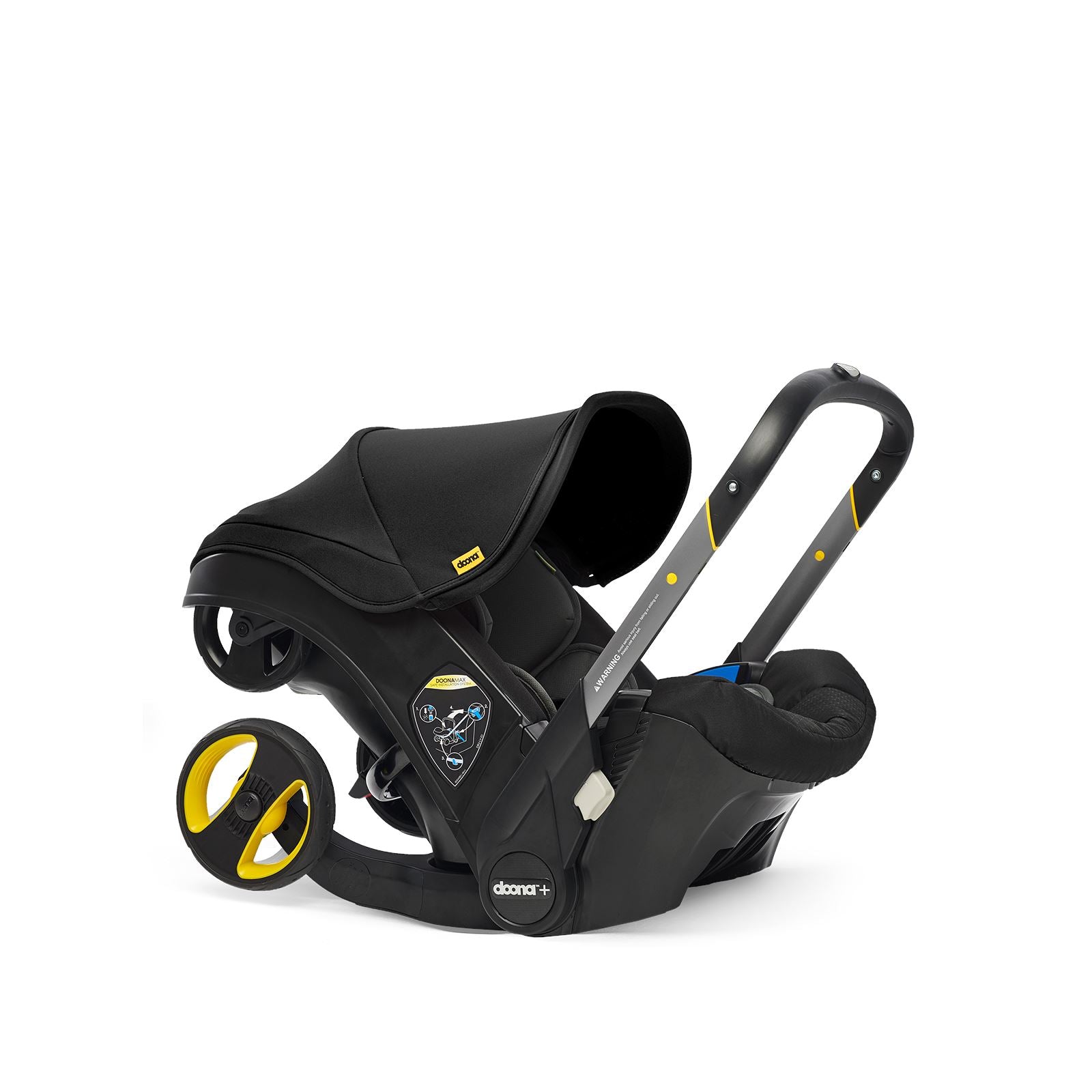 Doona black car seat with handle pulled up
