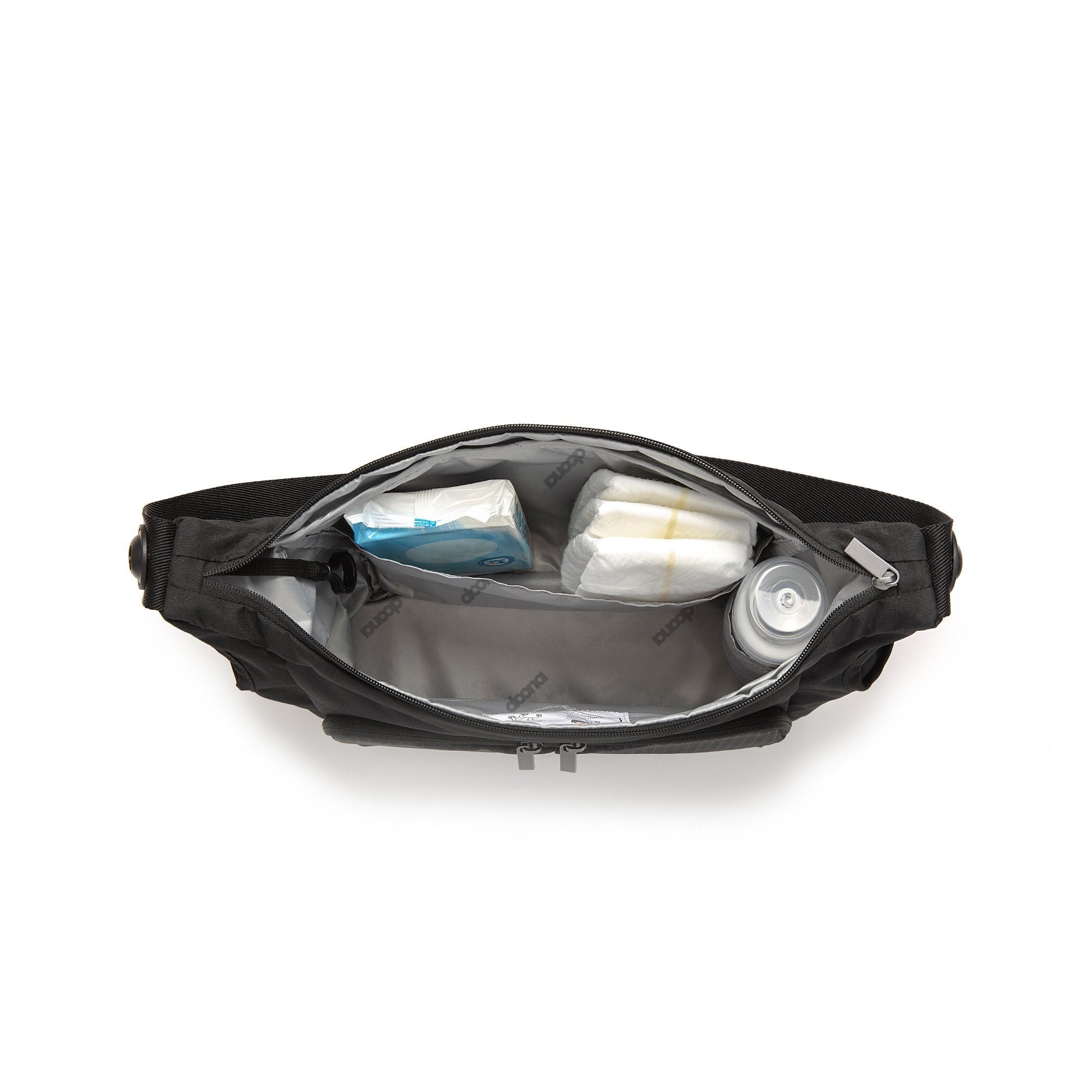 The inside of the Doona essentials bag has compartments